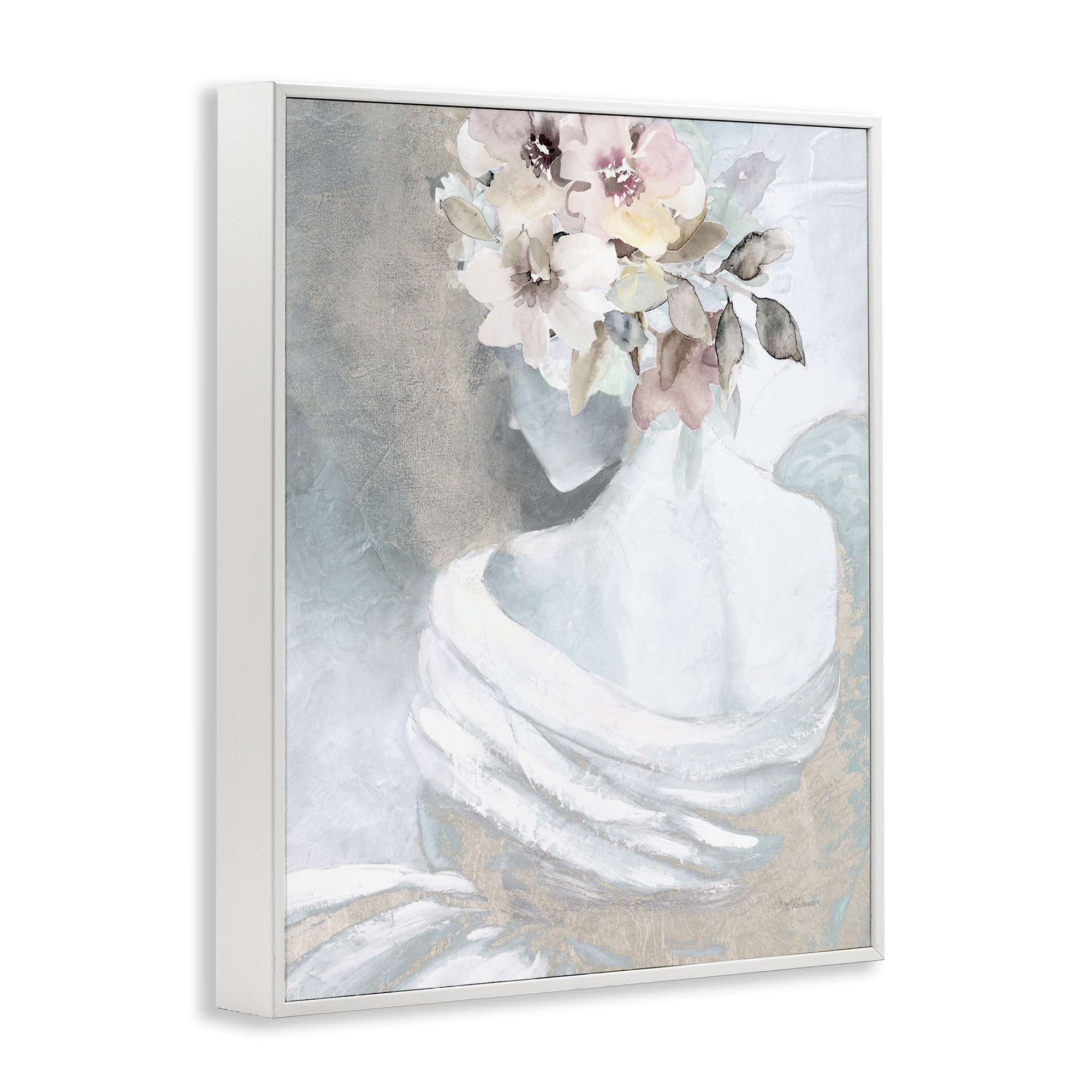 Stupell Industries Woman & Florals Visage Novelty Painting White Framed Art Print Wall Art, 11 x 14