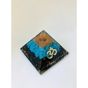 ORGONITE 7cm Blue Howlite & Black Tourmaline Orgone Pyramid with Ohm Symbol