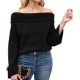thumbnail image 2 of Women Off the Shoulder Sweater Long Sleeve Tops Fall Loose Knit Pullover Sweaters Winter Clothes Black L, 2 of 8
