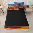 thumbnail image 4 of Castle Fairy Cartoon Racing Car Zipper Twin Comforter Sets with Fitted Sheet and 2 Pillowcases,Race Cone Print Zipper Bedding Set for Bedroom,Blue Orange,4-Piece,Black Reversible, 4 of 6