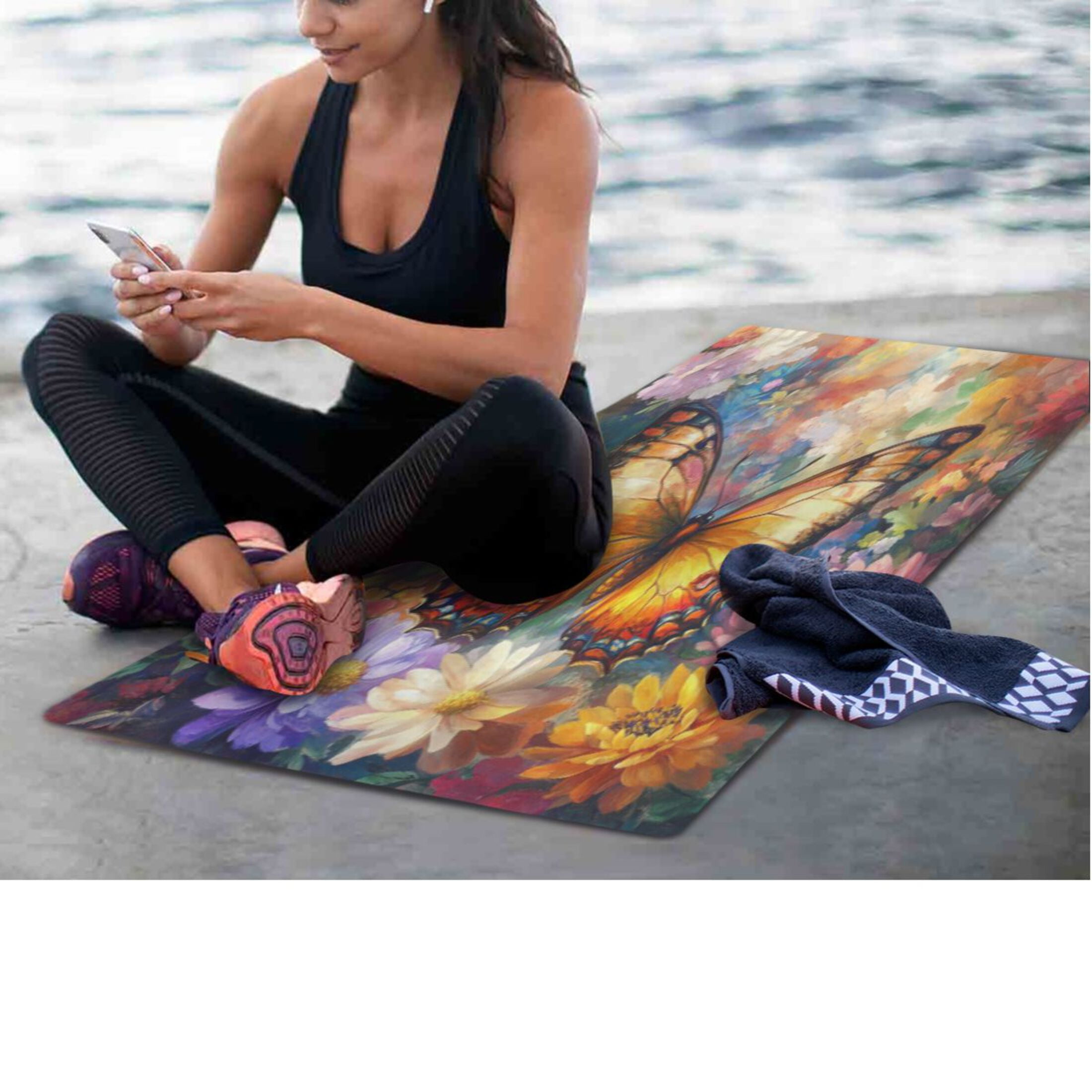 BZSMCE Yoga Mat Women Fitness Mat Golden Winged Beauty Pattern