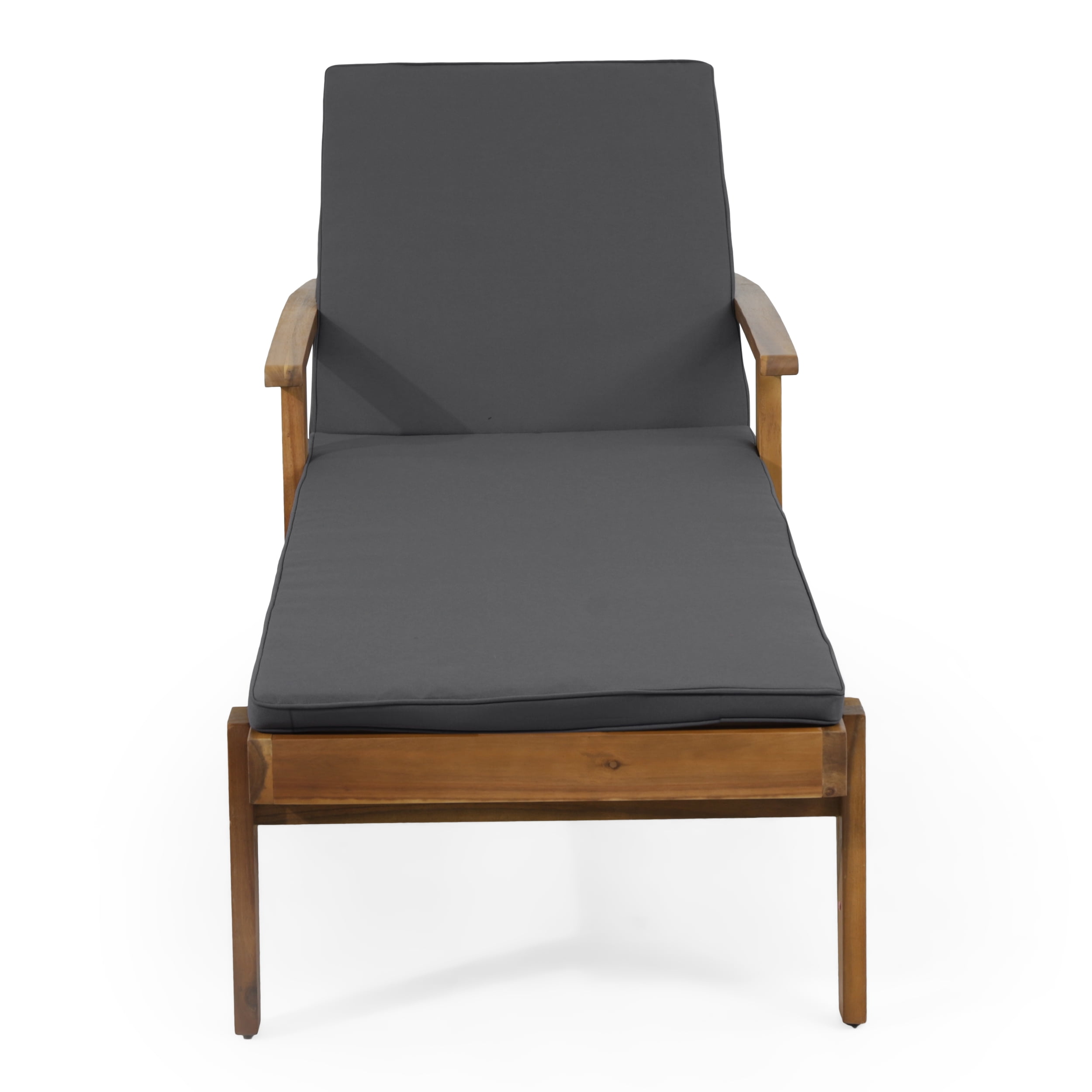 Adjustable Chaise Lounge, Outdoor Acacia Wood Lounge for Patio Poolside, Teak and Green
