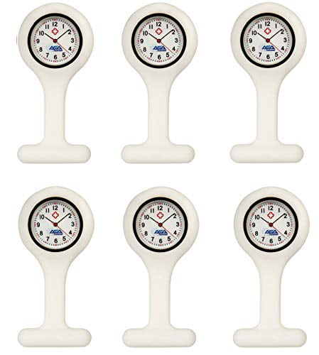 Set of 6 Silicone Nurse Watch W/Pin/Clip, Infection Control Design, Health Care, Nurse, Doctor, Paramedic, Nursing Student, Medical Brooch Fob Watch (White)