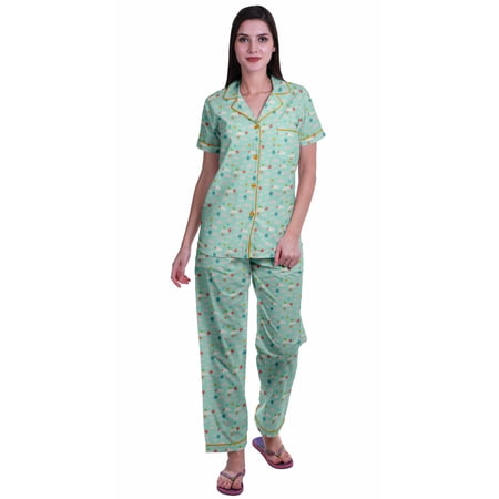 Moomaya Womens Pajamas Set Button Down Loungewear Short Sleeve Nightwear Pants