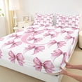 thumbnail image 3 of Feelyou Cartoon Pink Letter Queen Sheet Sets for Teen, Bowknot Monogrammed C Flat Sheet, Watercolor Ribbon Queen Fitted Sheet, Microfiber Bedroom Decor, 4pcs, 3 of 7