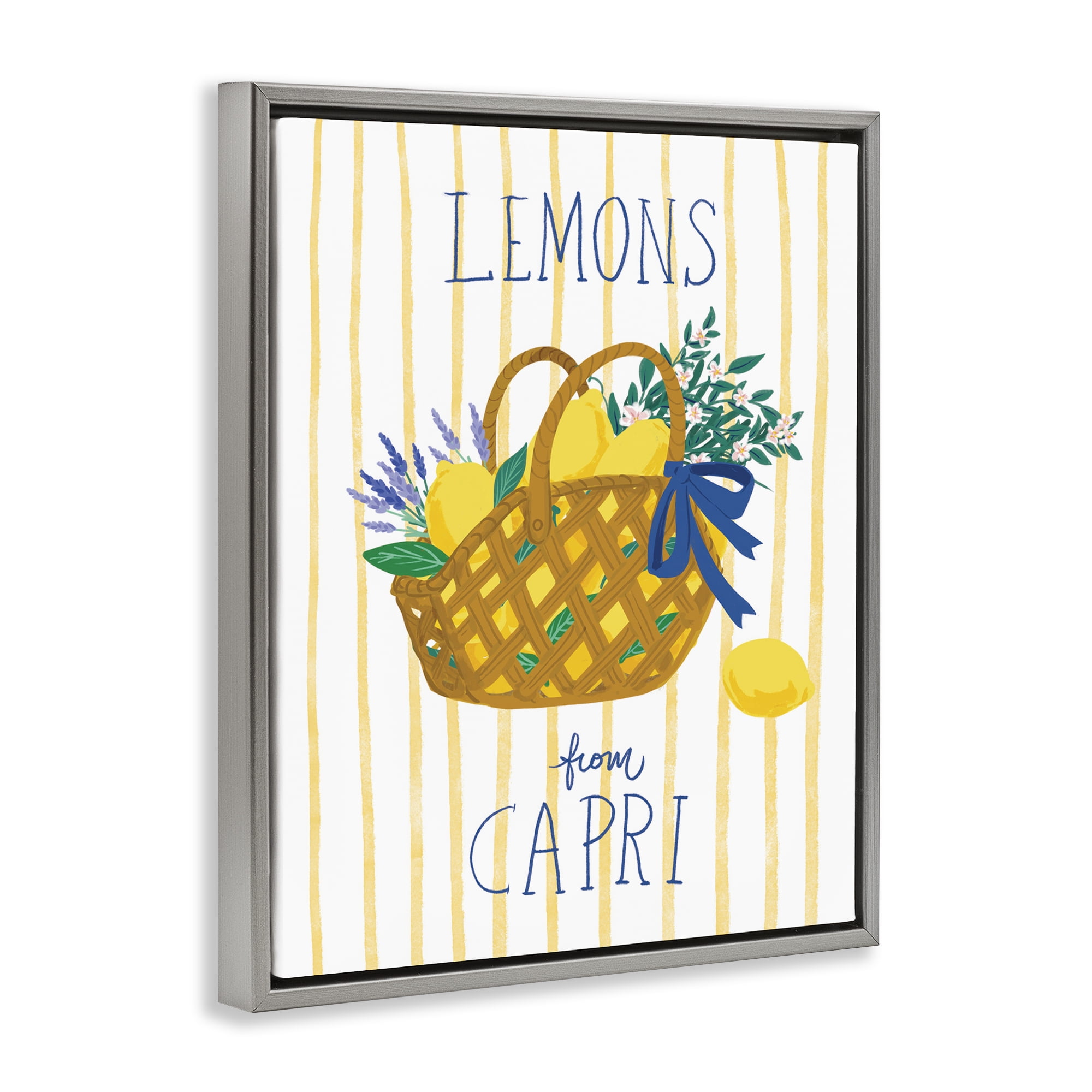 Stupell Industries Lemon Basket from Capri Food & Beverage Painting Gray Floater Framed Canvas Art Print Wall Art, 17 x 21