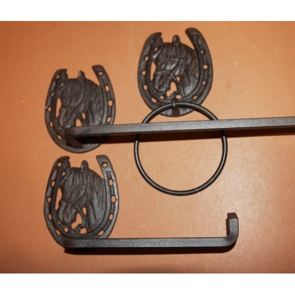 (3) Western Horse Bath Set Solid Cast Iron Towel Bar Ring