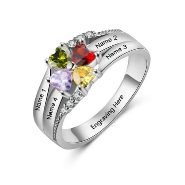 Custom Configurator Mementos USA Sterling Silver Mother's Family Rings for Women 4 Birthstones Names