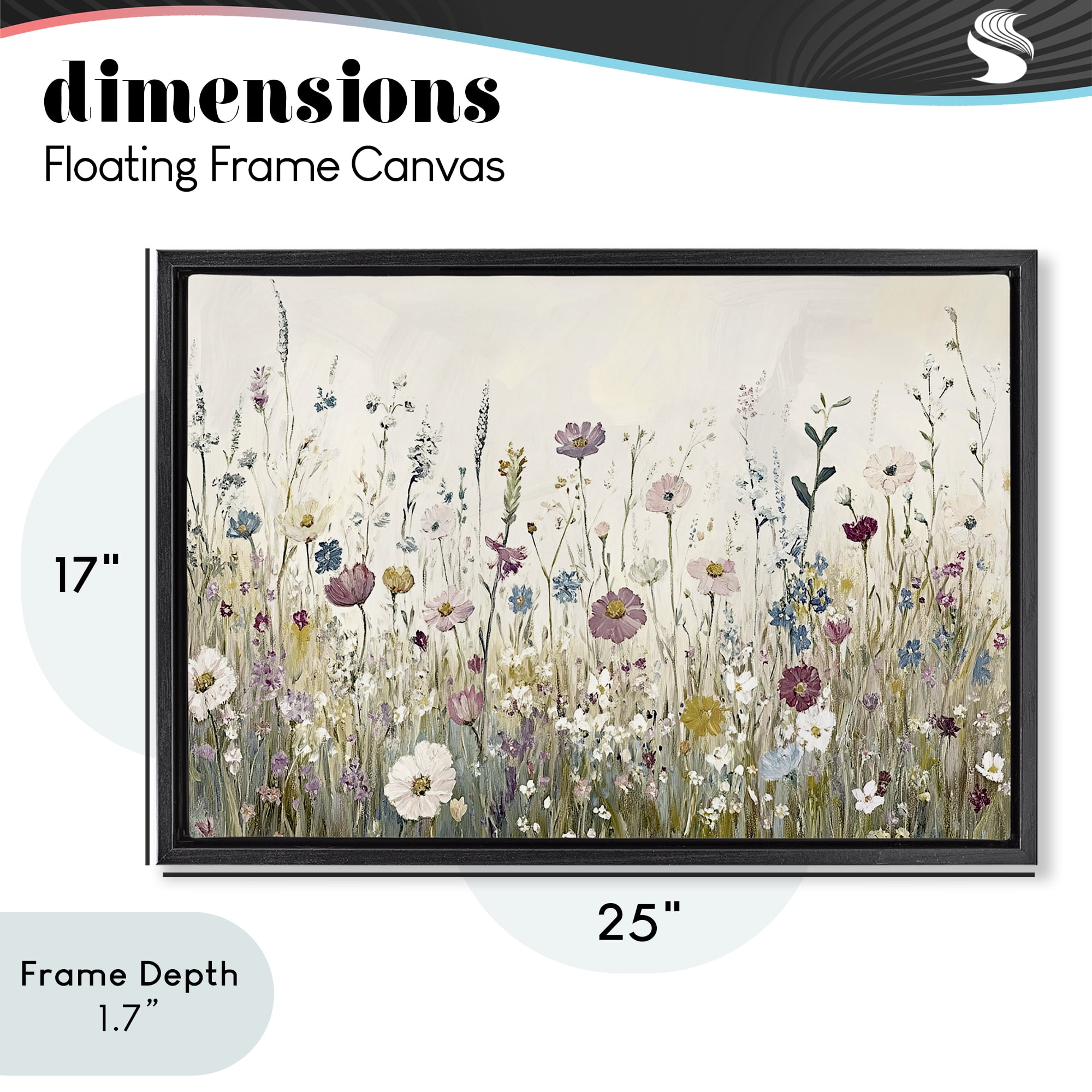Stupell Industries Spring Blooms Pastoral Meadow Black Framed Floater Canvas Wall Art, design by Kim Allen