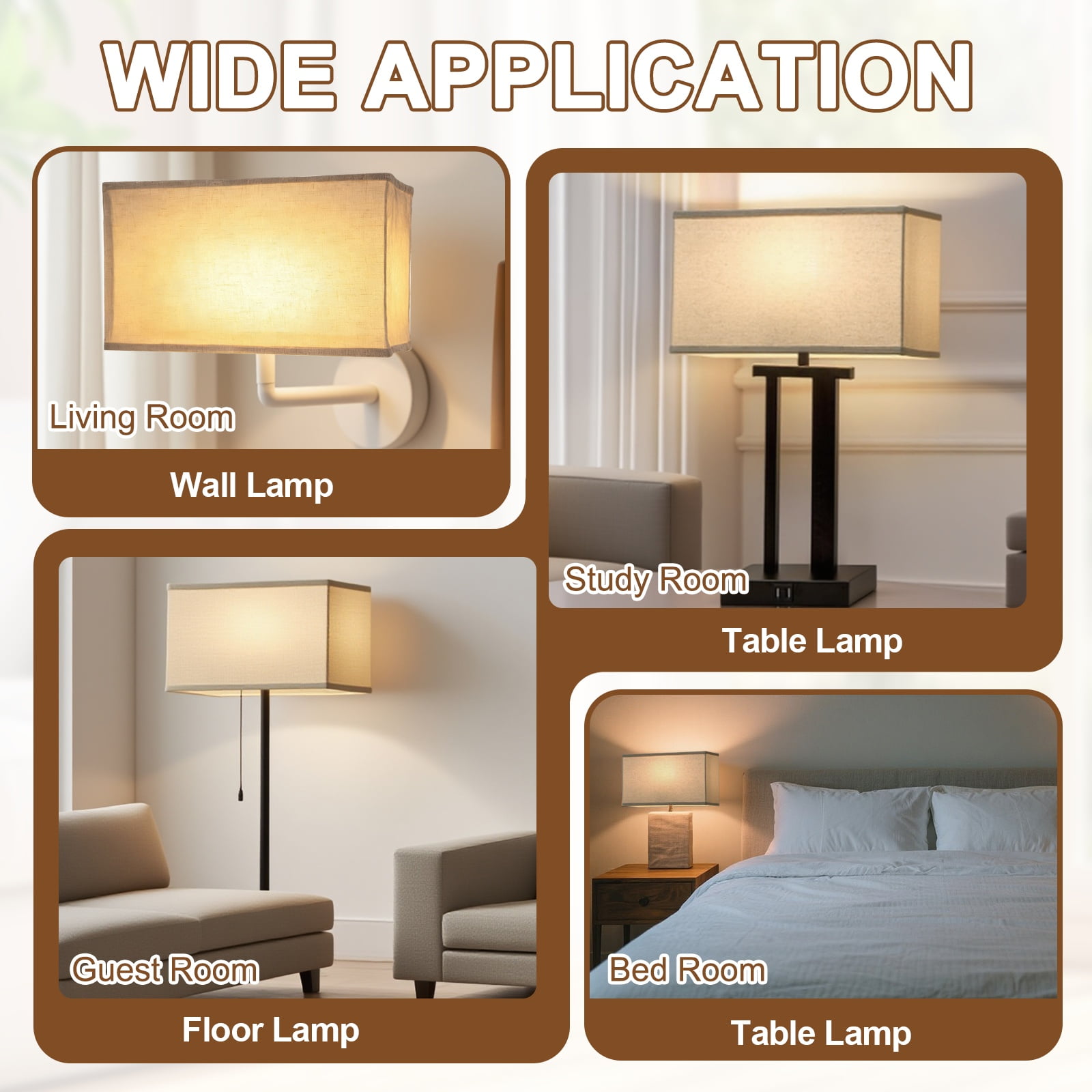 Uxcell 2 pack Rectangle Lamp Shades 16" x 8" x 10" Large Lamp Shades for Table Wall Bedside Floor Lamp Replacement Beige