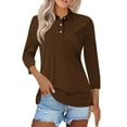 thumbnail image 2 of Women's Polo Shirts Cotton 3/4 Sleeve Tops Summer Collared V-Neck Button Down Golf Shirt Work Casual Blouse,Brown XXXL, 2 of 5