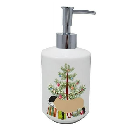 7 x 3.5 in. Unisex Suffolk Sheep Christmas Ceramic Soap Dispenser, Teal