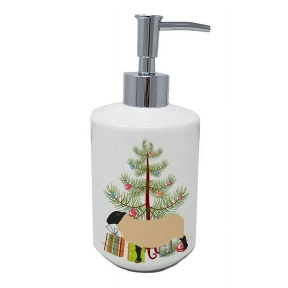 7 x 3.5 in. Unisex Suffolk Sheep Christmas Ceramic Soap Dispenser, Teal