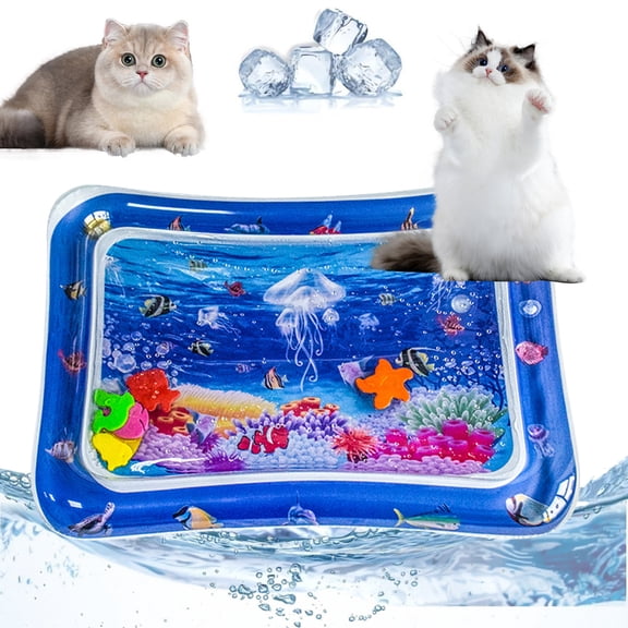 Tkrady Pet Baby Pat Water Pad, Cats With Sensory Water Play Mat Thickening Sensor Water Play Mat With Fish Pet Water Sensory Play Mat Summer Pet Mat