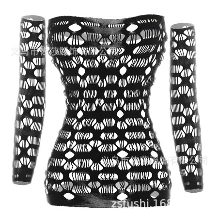 Generic New Sexy Lingerie Sexy Petal Jacquard Short Skirt Mesh Bodysuit off-Shoulder Long Sleeve Spandex W098