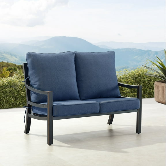 Black Aluminum Deep Seating Loveseat with Cushions