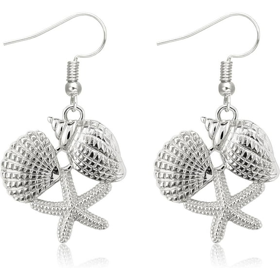 Gold Silver Starfish Earrings for Women SeaShell Shell Earring Drop Dangle Mermaid Costume Summer Beach Earring Ocean Earrings Vacation Jewelry Accessories