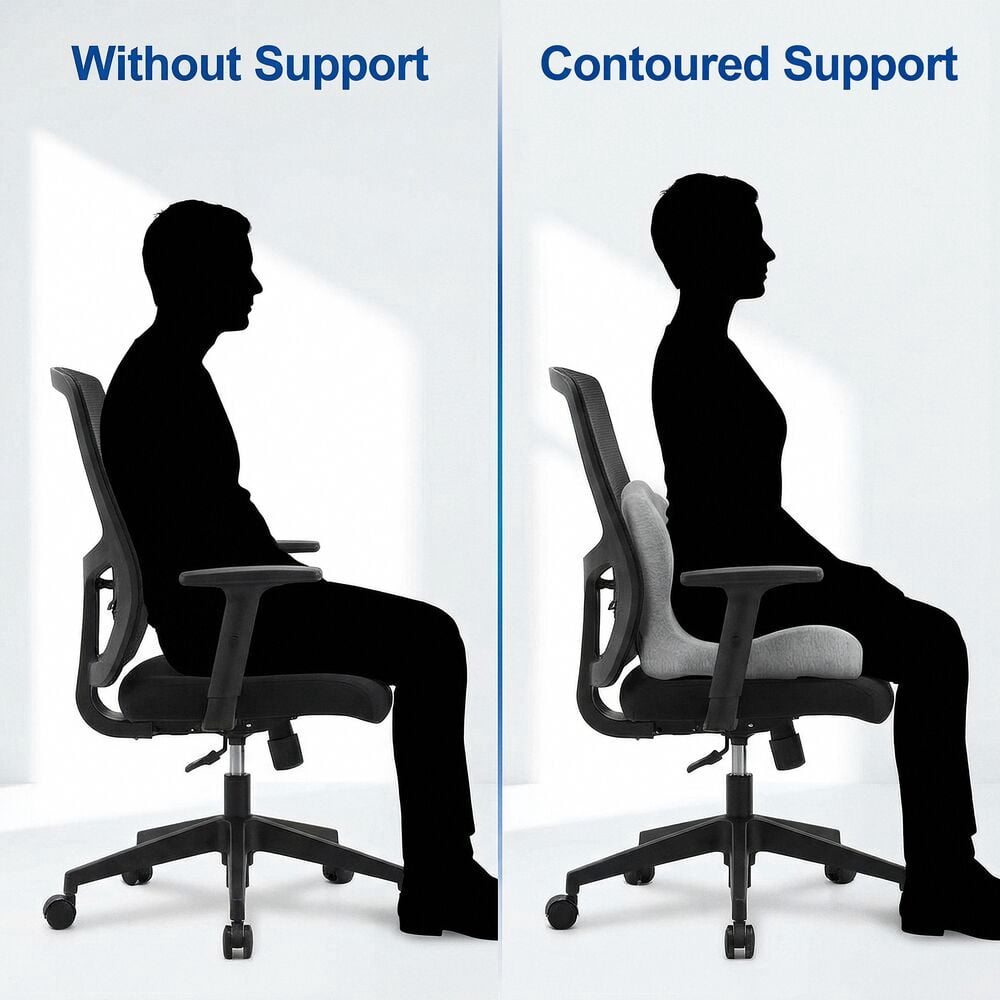 Ergonomic Memory Foam Seat Cushion with Lumbar Support, Contoured U-Shaped Design, Non-Slip Grips and Removable Washable Cover - Dark Grey