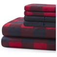 thumbnail image 3 of Ultra Soft Silky Deep Pocket Rich Printed Bedding Rayon from Bamboo All Season 6 Pieces Sheet Set with 4 Pillowcases, Red Black Plaid Pattern Queen Size, 3 of 8