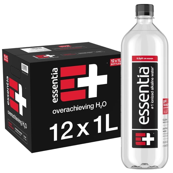 Essentia Water Bottled, Ionized Alkaline Water:99.9% Pure, Infused With Electrolytes, 9.5 pH Or Higher With A Clean, Smooth Taste, 1 Litre (Pack of 12)