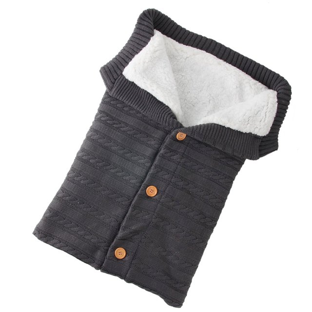 Saco de dormir de terciopelo para bebé, saco de dormir con botones para cochecito de bebé de punto de lana