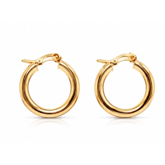 Bling Trax Women's Small Hoop Earrings, Gold Plated Brass, Blue Sapphire Accent, Latch Back