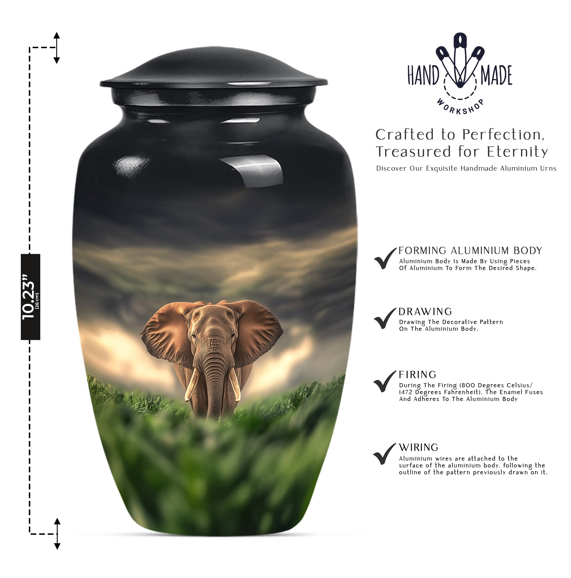 Elephant Large Cremation Urn for Men, Small Urn for Ashes for Women, Urns for Human Ashes Adult Man, Burial Urns for Adult Human Ashes(Size - 10inch 1Pcs, 3inch 1Pcs)