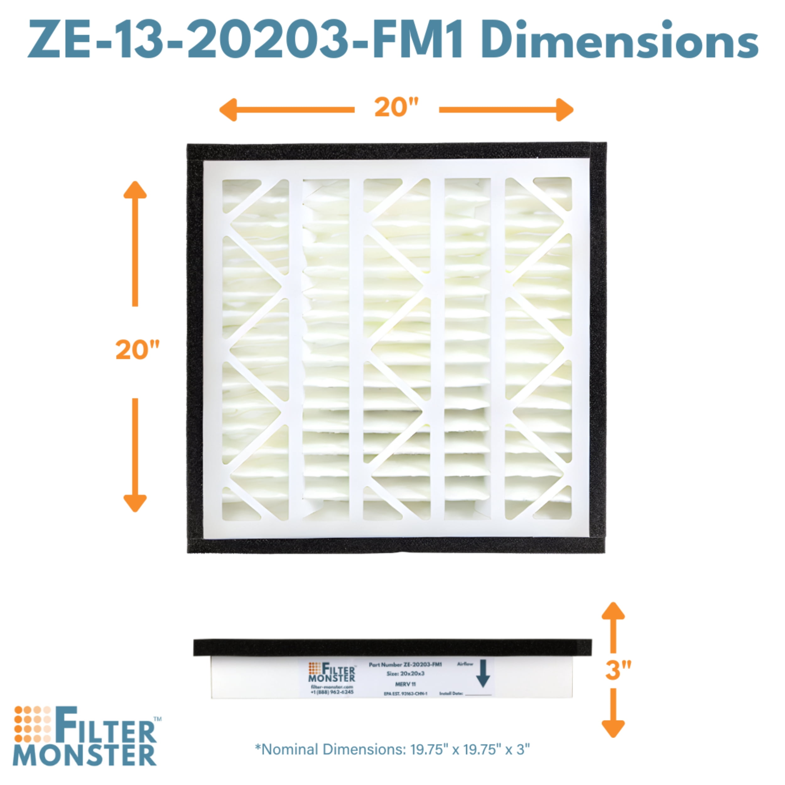 Filter-Monster - Replacement MERV 13 Bundle - Compatible with Zephyr VGF Series 20x20x3 Whole Home Return Air Grille Filter, 2 Pack Replacement Bundle