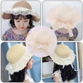 thumbnail image 5 of 53-54 cm hat circumference children's lace bow straw hat wavy brimmed beach hat summer sunscreen sun hat outdoor outingMilky white, 5 of 5