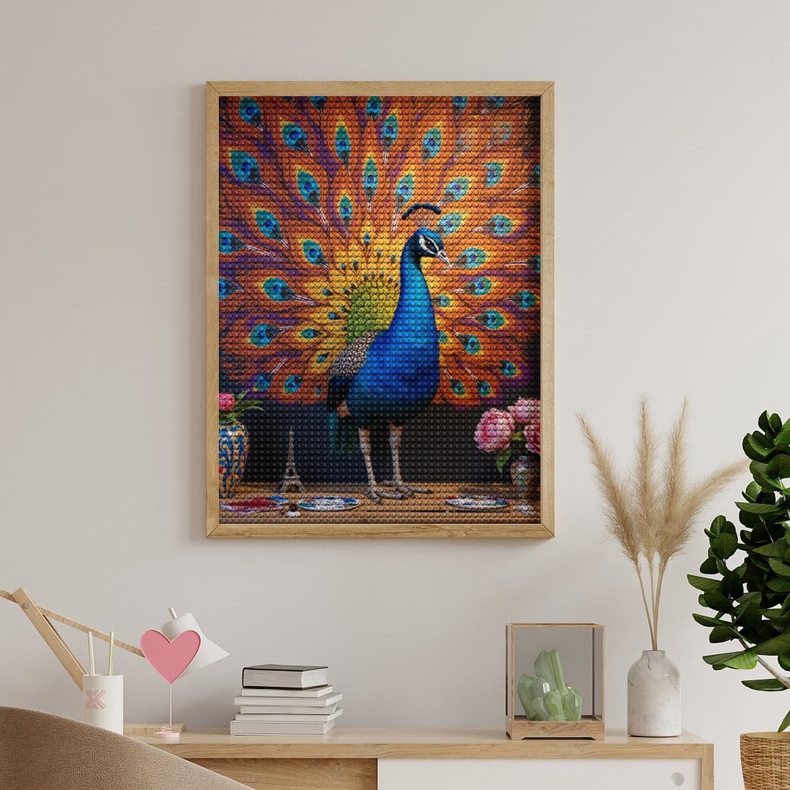 Diamond Art Kits for Adults, Peacock Vibrant Feathers Artistic Display 5D Diamond Painting Kits for Adults Beginners, DIY Full Drill Diamond Painting, Gem Art and Crafts 12x16