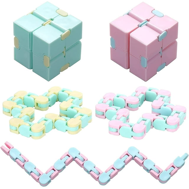 6 Pieces Handheld Mini Fidget Toy Set Includes Infinity Fidget Cubes Infinity Cube Fidget Toys, 24 Links Wacky Tracks Snap and Click Fidget Toys Snake Puzzles for Stress and Anxiety Relief, Colorful