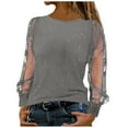 thumbnail image 2 of Babysbule Womens Summer Tops Women's Pullover Long Sleeve Mesh Splicing Round Neck Party Tops, 2 of 6