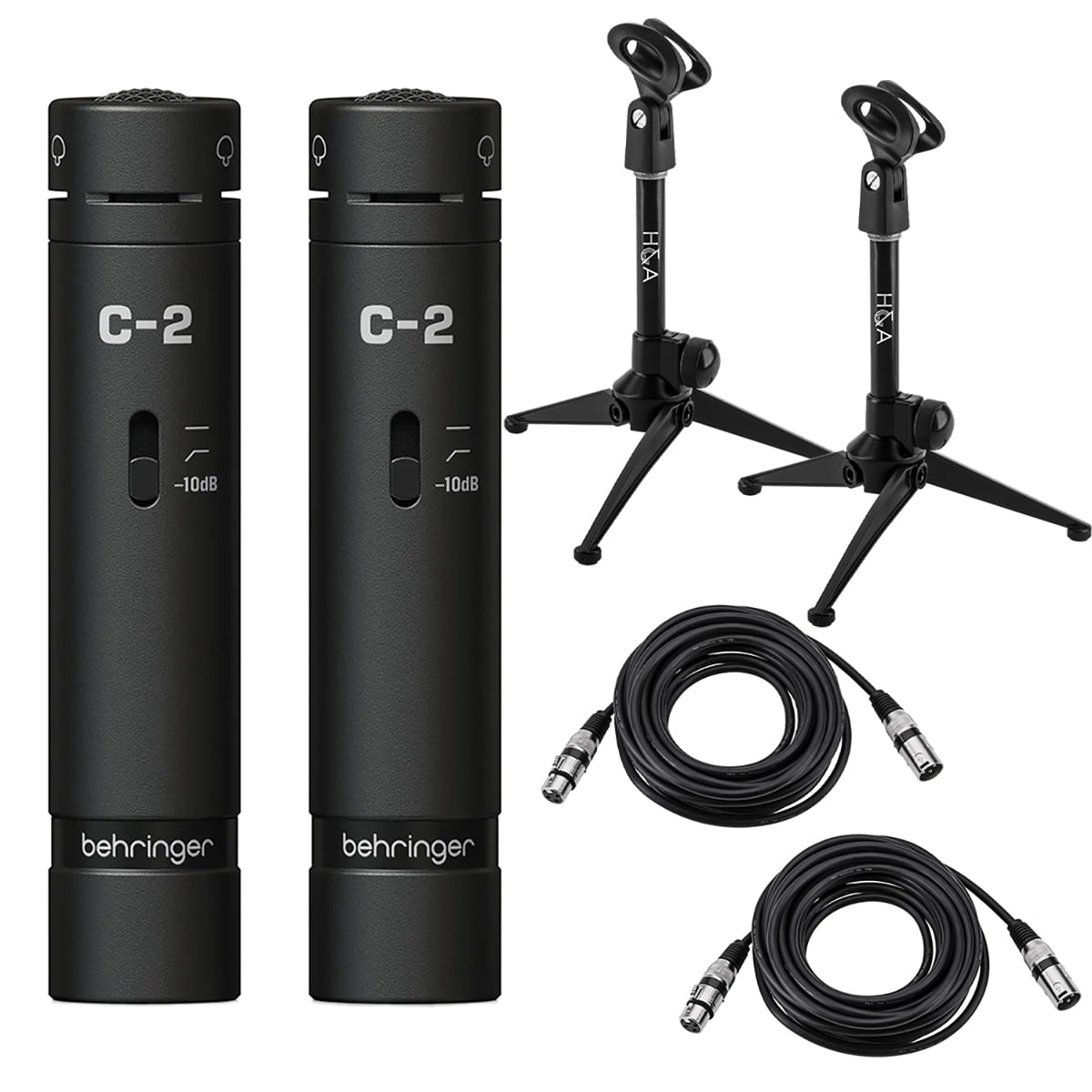 Behringer C-2 Dark Edition Microphones, Pair with with 2x Stand & 2x XLR Cable