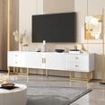 thumbnail image 2 of TV Cabinet, Low Panel with Textured Doors, TV Stand with Drawers, Gold Handles and Gold Legs, 2 of 10