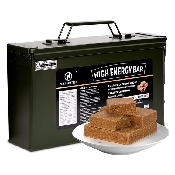 PEAK4RATION High Energy Bar | Emergency Ration Biscuits - Caramel Cinnamon 13728kcal | Long Shelf-Life Compressed Biscuits - 12 Day Package 3kg (12x250g Metal Box) | Survival Food Ration Bar Compact