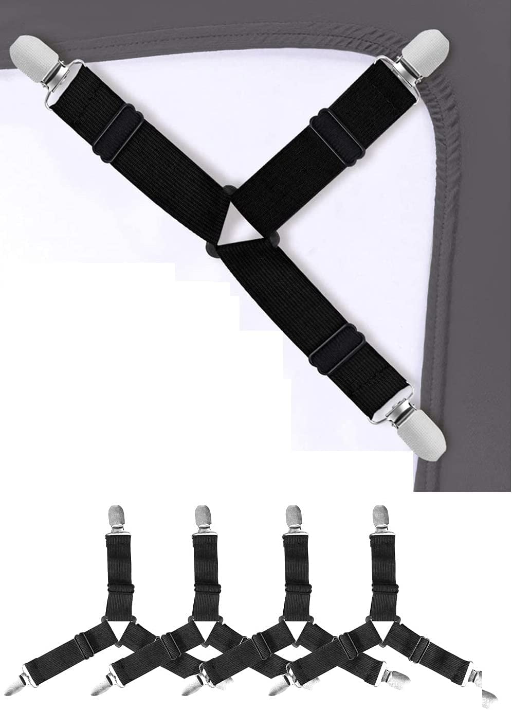 4 Tendeurs Drap Housse Lit VAWSVOCS - Élastiques Triangle Pour Maintenir Draps - Matelas Et Coussin