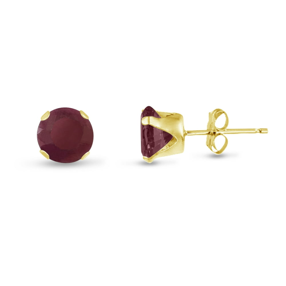 Kezef - Round 10mm 14k Gold Plated Sterling Silver Genuine Ruby Stud