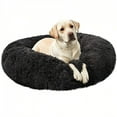 thumbnail image 3 of Calming Dog Bed for Small Medium Dogs - Donut Washable Medium Pet Bed, Anti-Slip Round Fluffy Plush Faux Fur Cat Bed, Black, 3 of 8