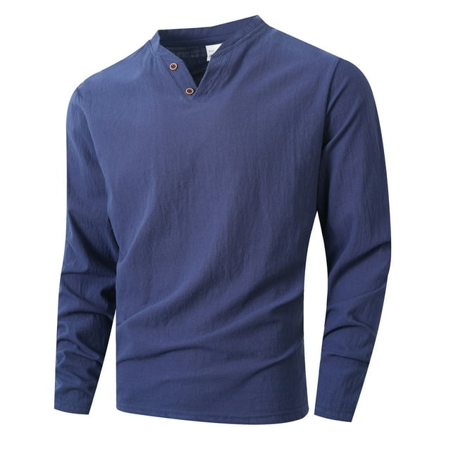 pstuiky camisas de manga larga para hombre, Blusas y camisas de manga larga con cuello en V y colores lisos para hombre Tops de talla grande para hombre xl
