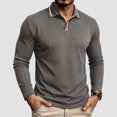 thumbnail image 2 of GEWSEY Mens Polo Shirt Long Sleeve Casual Button Dress Knit Golf Polo Shirt (Grey, M), 2 of 6