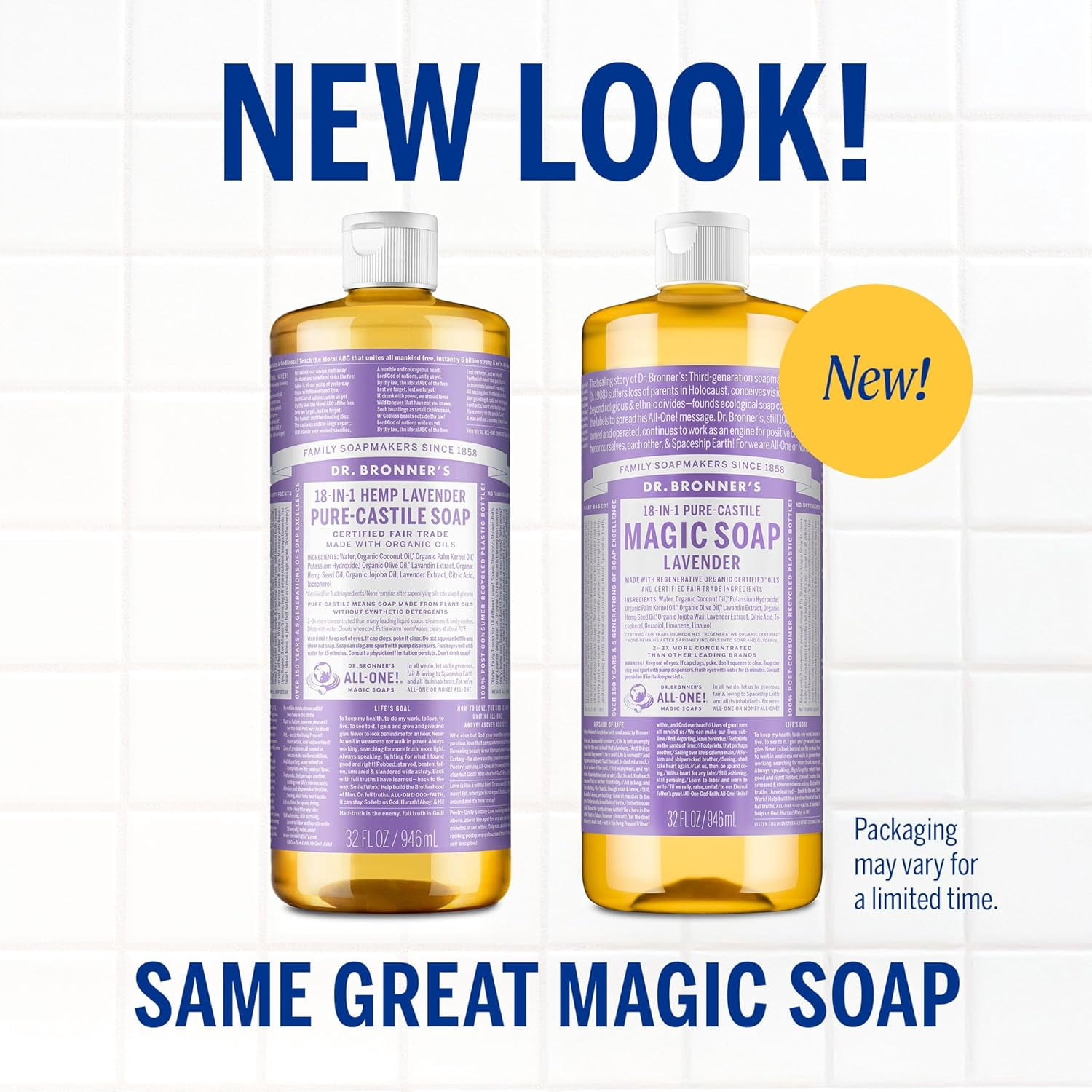 (3 pack) Dr. Bronner's Magic Soap - Lavender - Pure-Castile Liquid Soap - 32 fl oz – for face, body wash, hands