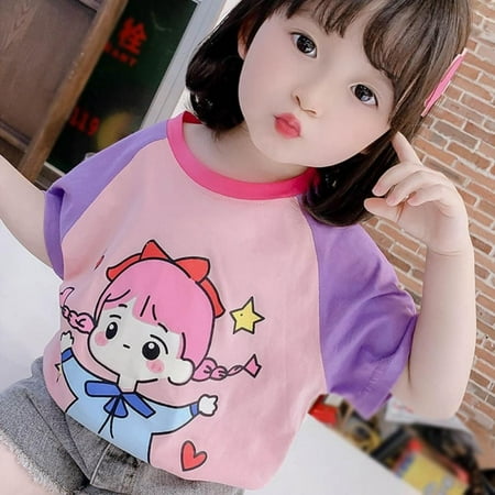 

Bullpiano Summer Kids Clothes Baby Girls Cotton printed Cartoon Pig And Girl T-shirt Color Patchwork Shirt Clothing ClothesTop