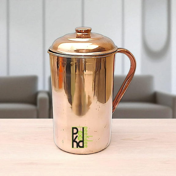 Peekdee Pure Copper Plain Jug Handcrafted Drinking Pitcher Leak Proof Design for Water Storage 1.5 Liter