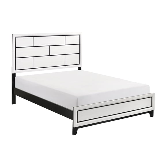 Bed Frame Modern Contemporary White Finish Queen Bed 1pc Wooden Bedroom Furniture Black Line Design