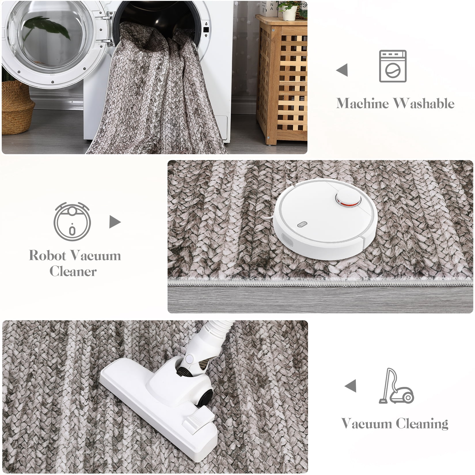FairOnly 9'x12' Grey Modern Area Rugs for Living Room Washable Braided Print Ultra-Thin Rugs for Bathroom Indoor Floor Carpet Bedroom Area Rugs