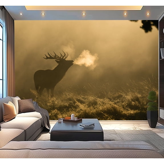 Peel and Stick Wallpaper Waterproof Foggy roar bellowing red deer stag Wall Mural Decor Self Adhesive and Removable 100in x 144in