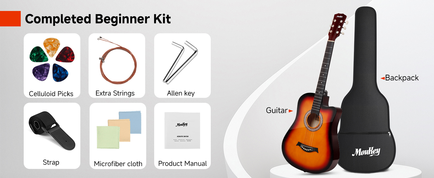 Moukey 38in Beginner Acoustic Guitar Starter Kit photo 5