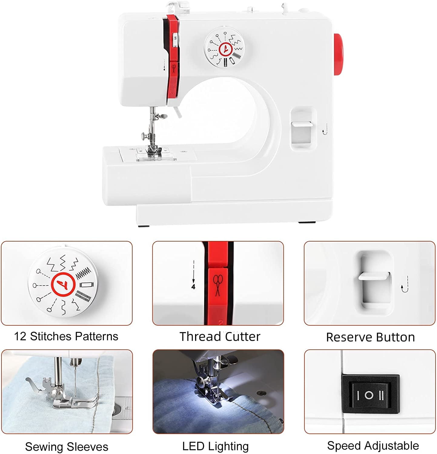 Mini Portable Sewing Machine Household Kids Sewing Machine with 12 Built-In Stitches, Foot Pedal, Gray