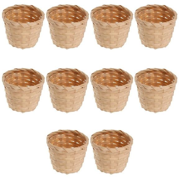 MODANU 10 Pcs Mini Easter Basket Miniature Artifical Wood Woven Baskets, Mini Woven Baskets for Home Office Table Party Favors Crafts Decoration Mini Woven Basket