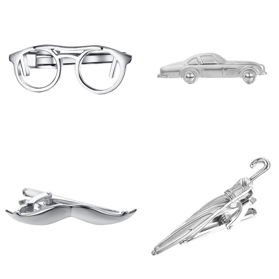 Yoursfs Brand 4Pcs Silver Tie Clip Set for Men Gold-Plating Unique Tie Clips Fashion Jewellery Gift